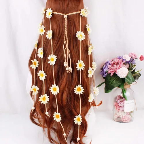 Vista 2 de YAXAMING Diadema de girasol de Halloween, bandas para el pelo de margaritas, corona, corona floral, diadema para mujer, Navidad, festival hawaiano