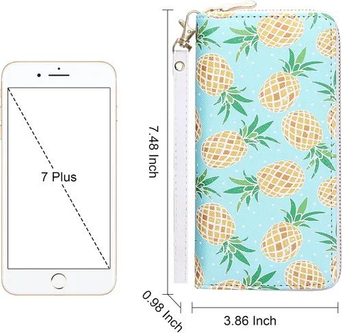 Vista 3 de KUKOO Cartera estampada con cremallera alrededor del teléfono y tarjetero organizador, Verde -4, Cartera con tarjetero