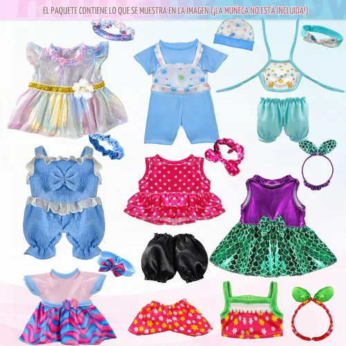 Vista 2 de WONDOLL 19 piezas de ropa de muñeca de 8 a 10 pulgadas, accesorios para bebé, ropa de muñeca, disfraces, regalo de Navidad y cumpleaños para niña