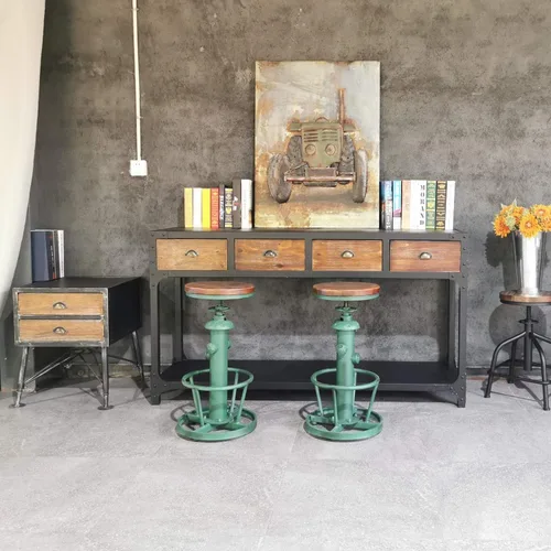 Vista 7 de LOKKHAN American Antique Steampunk Deco Taburete de bar industrial vintage retro elegante diseño de boca de incendios ajustable giratorio