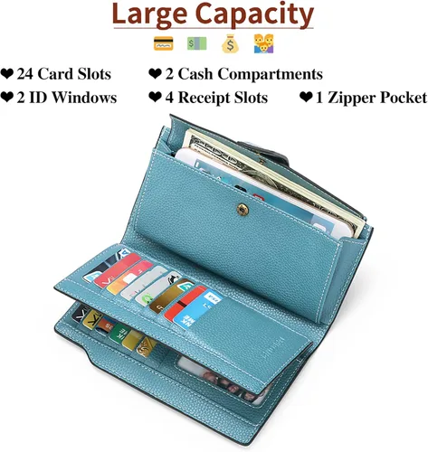 Vista 4 de SENDEFN - Cartera de cuero para mujer, portatarjetas con bloqueo RFID, monedero para mujer con cierre