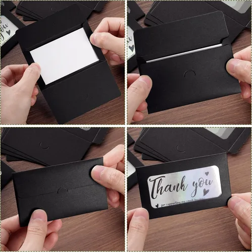 Vista 2 de 100 sobres negros para tarjetas de regalo, fundas en blanco, soporte para tarjetas Sobres pequeños, mini, para negocios, Navidad, 4 x 2.4 pulgadas