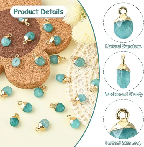 Vista 3 de KitBeads 20 dijes de piedras preciosas de jade natural facetados ovalados dorados colgantes de piedra para fabricación de joyas