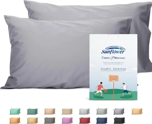 Vista 39 de Sunflower Juego de 2 fundas de almohada tamaño Queen, 100% algodón, 2 fundas de almohada Queen de 20 x 30 pulgadas, color ceniza, suaves