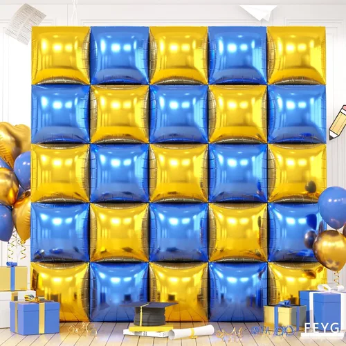Vista 13 de Globos cuadrados metálicos dorados y negros de doble cara para pared, globos de aluminio cromado de 19 pulgadas, kit de arco de túnel para despedida
