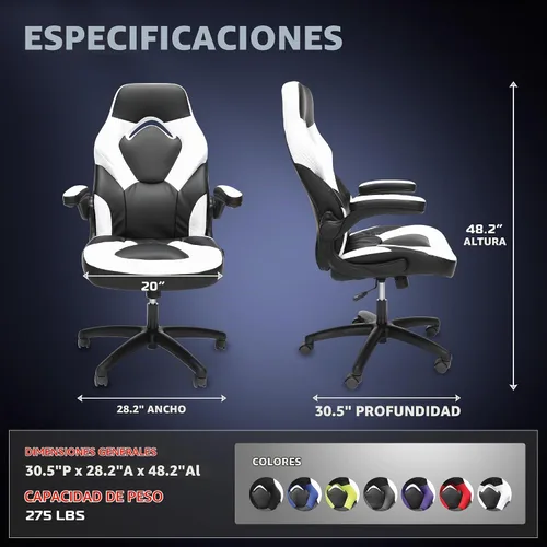 Vista 2 de RESPAWN 3085 Silla de juegos, silla ergonómica de oficina, reposacabezas Blanco