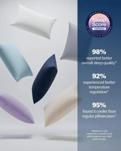 Vista 6 de REST® Evercool®+ Fundas de almohada refrescantes estándar, 2 fundas de almohada para piel sensible, tela con infusión de plata para un sueño Blanco