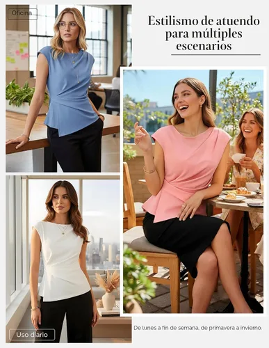 Vista 3 de GRACE KARIN Tops de verano 2026 para mujer, camisa elegante con peplum