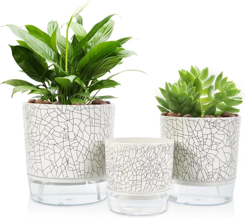 Vista 10 de Macetas de riego automático para plantas de interior, macetas, maceta de riego automático, 2 piezas de 4 + 5.3 pulgadas, rayas negras