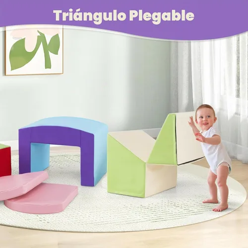 Vista 5 de Olakids Juguetes de Escalada para Niños Pequeños, 7 Piezas de Bloques de Espuma para Bebés de Interior, Juego Suave con Cuero PU, Estructura