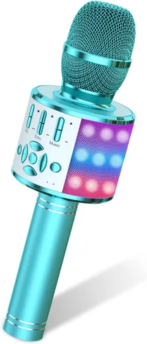Vista 16 de Amazmic Máquina de Micrófono de Karaoke para Niños, Micrófono Bluetooth Portátil, Micrófono de Karaoke Inalámbrico de Mano con Luces LED, Regalo