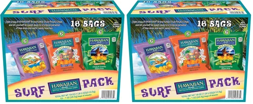 Vista 9 de Hawaiian Brand Kettle Style Papas Fritas Surf Pack, 18 Bolsas de Porción Individual (1 oz Cada Una) – Incluye Sabores Sweet Maui Onion, Luau BBQ