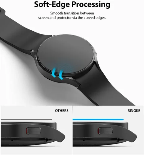 Vista 5 de Ringke Vidrio [Paquete de 4] Compatible con Samsung Galaxy Watch 4 Protector de pantalla (1.732 pulgadas), dureza 9H, antiarañazos, cubierta