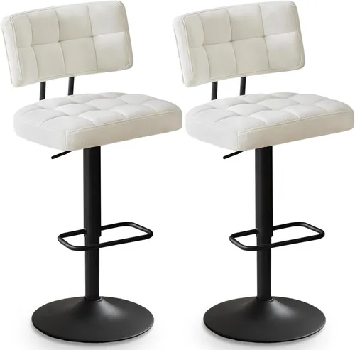 Vista 15 de Juego de 2 taburetes de bar giratorios de altura ajustable, taburetes de barra de tela de lino sin brazos con reposapiés para cocina, hogar, bar