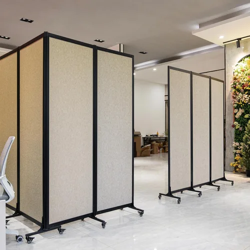 Vista 5 de Room Partition 2.0 Versión de actualización,6'L* 6'7"H,3 Panel, Beige Freestanding Rolling Dividers with Wheels,Office privacy screen Divider Wall