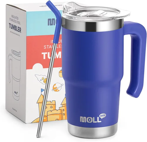 Vista 15 de Vaso de 16 onzas con asa, reutilizable, de acero inoxidable, aislado al vacío, con tapa y pajilla, para mujeres y niñas (verde manzana)