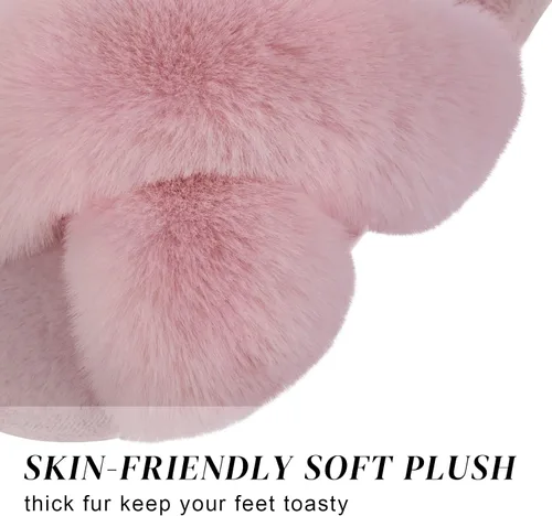 Vista 2 de Parlovable Women's Cross Band Slippers Fuzzy Soft House Slippers Plush Furry Warm Cozy Open Toe Fluffy Home Shoes Comfy Indoor Outdoor Slip On