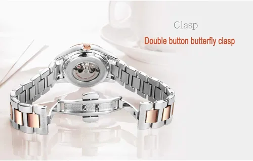 Vista 6 de Reloj mecánico automático de diamantes para mujer, acero inoxidable, zafiro impermeable, elegante reloj azul, Mecánico, cuerda automática
