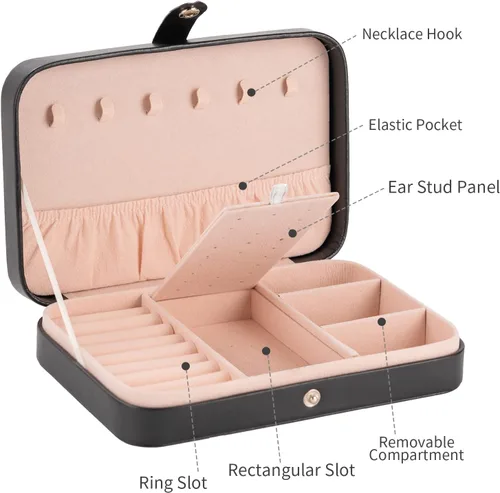 Vista 5 de Smileshe Joyero para mujeres y niñas, estuche organizador de viaje pequeño de piel sintética, cajas de almacenamiento portátil para anillos, aretes