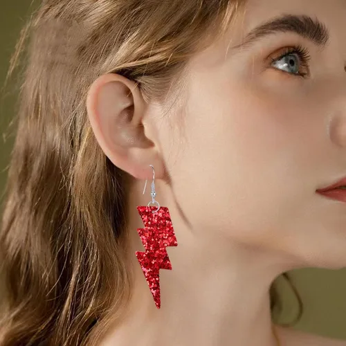 Vista 7 de YUNXI Aretes de lentejuelas de poliuretano de los años 80 para Halloween, aretes de relámpago, retro, ligeros, colgantes para mujeres y niñas