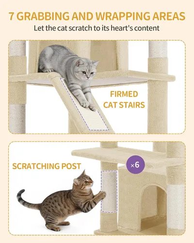 Vista 6 de Hzuaneri Árbol grande para gatos, torre para gatos de interior de 72 pulgadas de alto para 6 gatos grandes, actividad de escalada de esquina