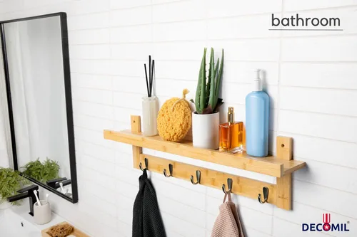 Vista 5 de DECOMIL Perchero de bambú con estante, colgador de pared