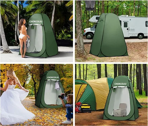 Vista 3 de Combo de tienda de ducha desplegable y bolsa de ducha solar de 20 L, refugio impermeable para privacidad para campamento con depósito de agua