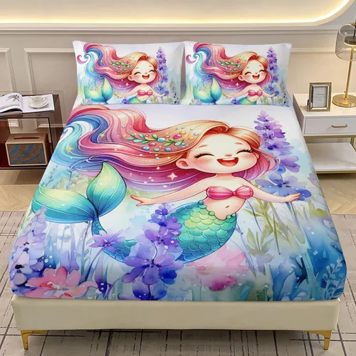 Vista 29 de AILONEN Axolotl - Juego de sábanas bajeras para niños, tamaño individual XL, color rosa y azul degradado kawaii, lindas sábanas de fresa salamandra