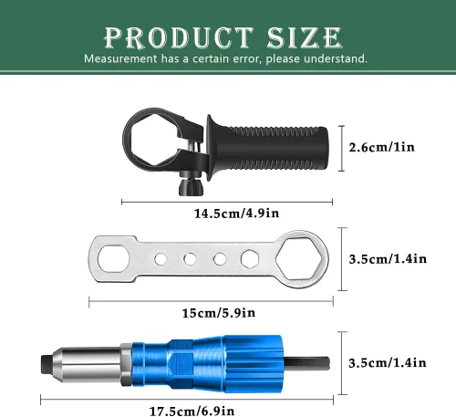 Vista 9 de Kit de adaptador de pistola de remache, herramienta de cabeza de pistola de remache para taladro inalámbrico, con 4 cabezas de remache/mango