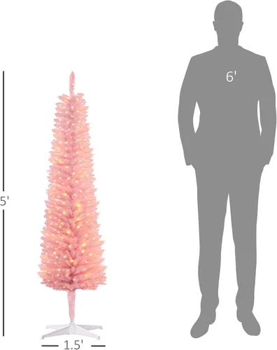 Vista 7 de HOMCOM Árbol de Navidad artificial preiluminado de 1.5 m en forma de lápiz, decoración festiva con 250 ramas superficiales coloridas, 150 luces LED