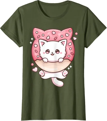 Vista 96 de Camiseta Kawaii Cat Donut Anime Lover Otaku, Negro