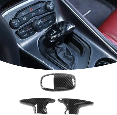 Vista 26 de RAZPOY Cubierta de la perilla de la palanca de cambios, protector de manija, accesorios interiores compatibles con Dodge Challenger Charger Negro