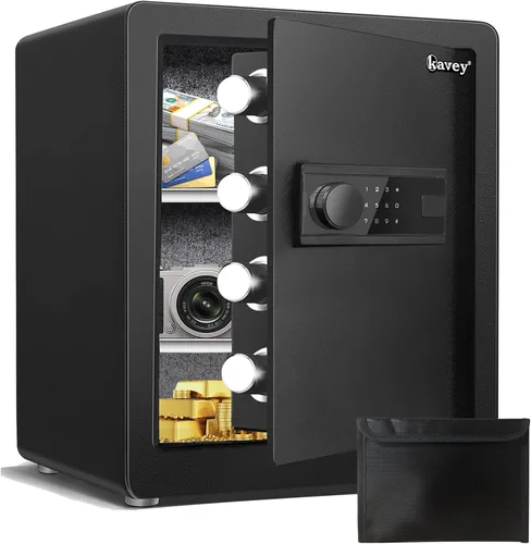 Vista 11 de Kavey Caja de seguridad biométrica de 2.0 cub, caja fuerte de huellas dactilares con teclado retroiluminado de pantalla táctil y sistema de alarma