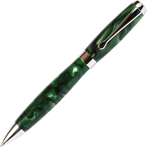 Vista 6 de Lanier Tuscany - Bolígrafo con cuerpo brillante marmoleado negro y perla con detalles cromados, acción de giro y recambio de estilo Parker de 0.028