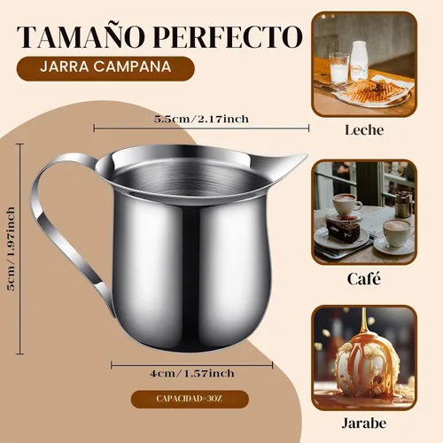 Vista 2 de Bokon 36 piezas de cremas de campana de acero inoxidable de 3 onzas para servir leche, café, crema, jarabe, azúcar en forma de campana, recipiente