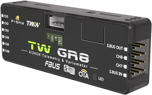 Vista 2 de FrSky TW GR8 Receptor dual de 2.4 GHz con sensor Vario 8 salidas PWM Redundante SBUS Telemetría RC Glider Compatible con FBUS/S.Port OTA actualizable