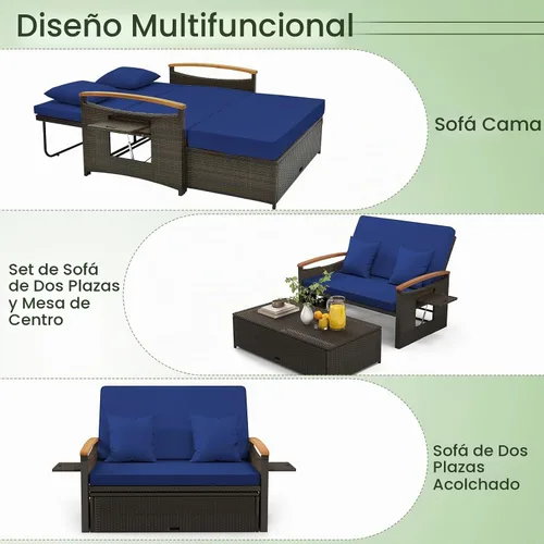 Vista 6 de Tangkula - Sofá biplaza de mimbre para patio, sofá biplaza de mimbre para Azul marino