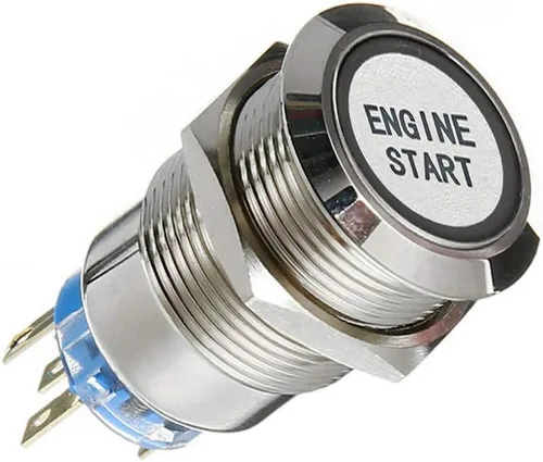 Vista 4 de ESUPPORT Interruptor de palanca de metal con botón de contacto momentáneo, luz LED azul, de 12V, para auto, vehículo, faro, 19mm, para arranque