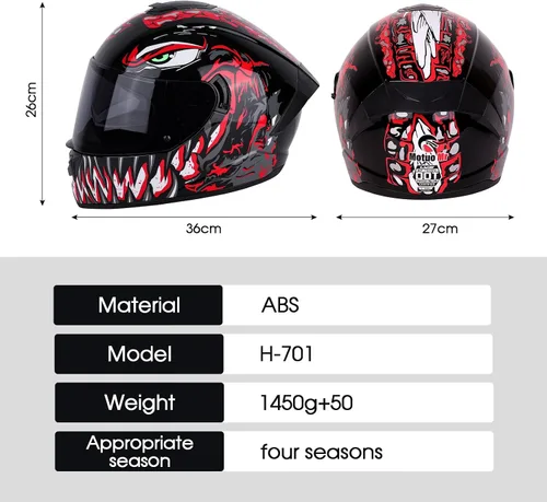Vista 3 de BSDDP - Casco de motocicleta de cara completa unisex para adultos, aprobado por DOT, para motocicleta, ciclomotor, Street Bike Racing Crash