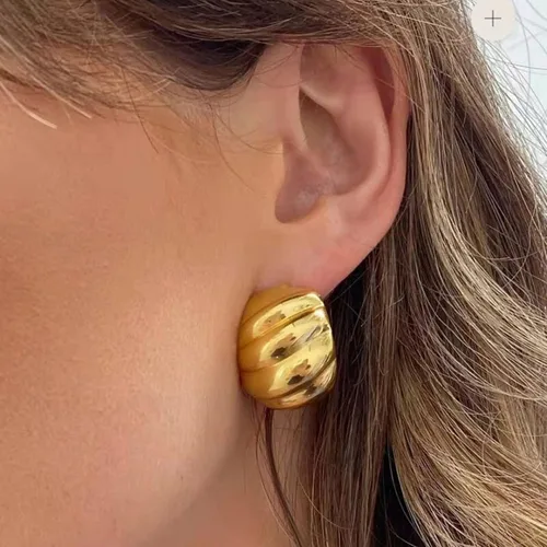 Vista 114 de Aretes de aro gruesos de oro para mujer, chapados en oro de 14 quilates, aretes de aro triple, hipoalergénicos, a la moda, aretes de aro gruesos
