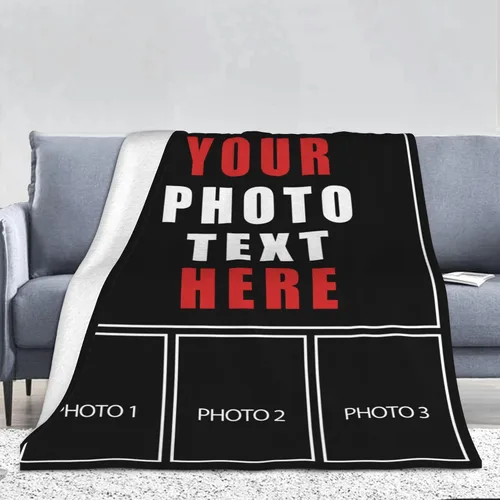 Vista 10 de Manta personalizada con fotos, texto, Manta de franela personalizada con imagen, para regalos de cumpleaños de adultos o niños, Navidad, Noche
