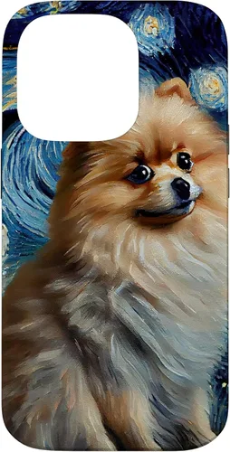 Vista 17 de iPhone 16 Starry Night Famous Painting Style Pomeranian Case