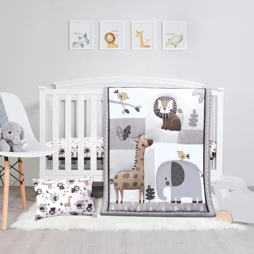 Vista 12 de JISEN Juego de cama de cuna de 3 piezas para bebés, niños y niñas, color Oso