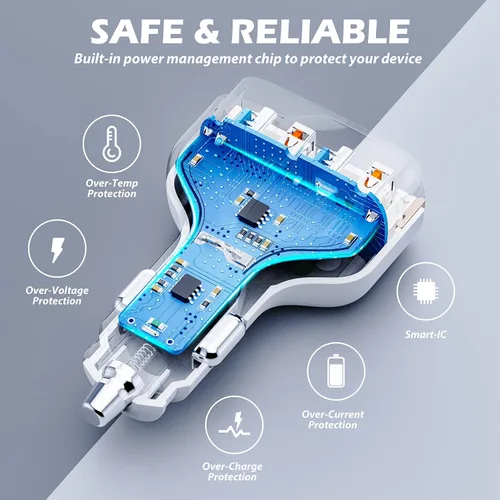 Vista 5 de SUNDA Cargador de Coche USB C Rápido de 60W, Adaptador de Carga de Coche de 4 Puertos, Dual Tipo C PD30W/PPS30W Compatible con iPhone 17/16/15