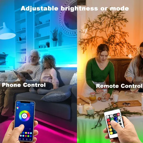 Vista 3 de dalattin Luces LED inteligentes WiFi de 130 pies, funciona con Alexa Google Assistant, control remoto de voz con aplicación, tira de luces LED RGB