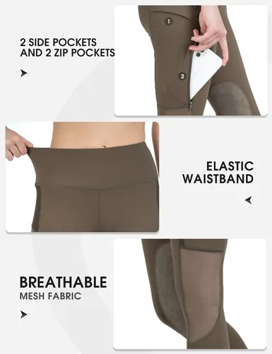 Vista 6 de FitsT4 - Mallas de equitación para mujer con bolsillos con cremallera, parche en la rodilla, malla de enfriamiento, pantalones ecuestres