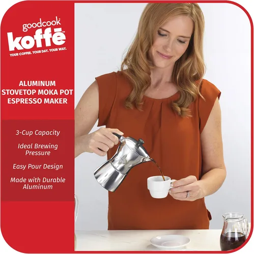 Vista 2 de Goodcook Koffe - Cafetera de 3 tazas de aluminio para café expreso, no eléctrica