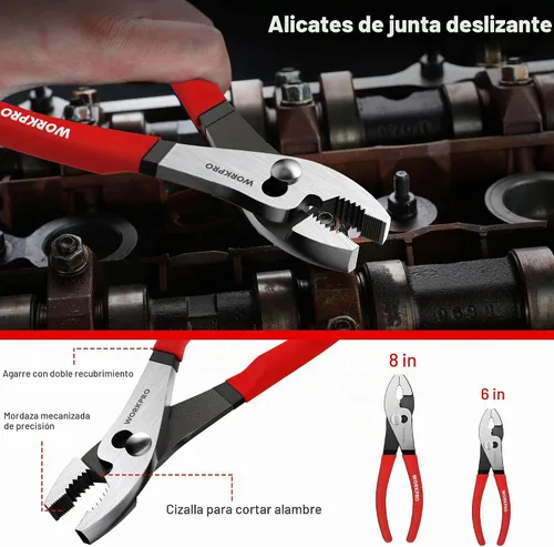 Vista 3 de WORKPRO Juego de alicates de 7 piezas, juego de herramientas de alicates con agarre cómodo, rojo