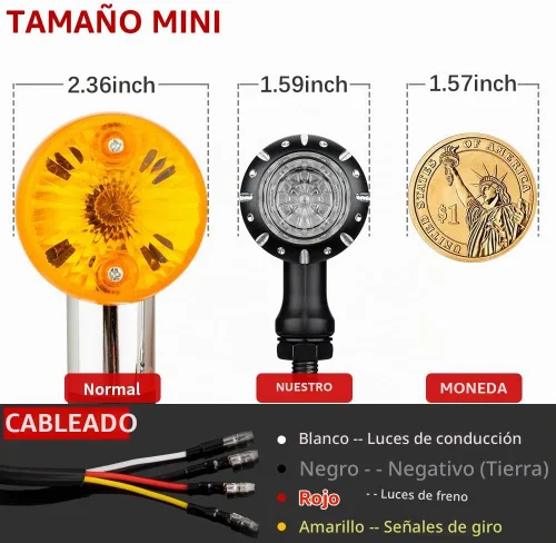 Vista 6 de Luz de señal de giro trasera tipo bala para motocicleta, 4 cables, indicador LED compatible con Chopper Bobber Harley Softail Iron Cruiser Honda 4