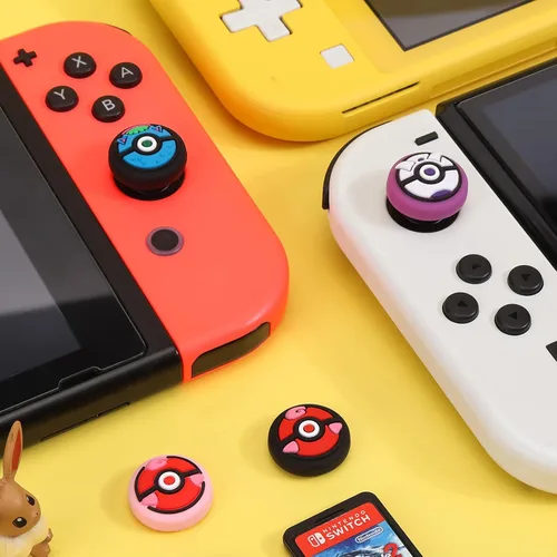 Vista 6 de DLseego PK Balls - 4 tapas de agarre para el pulgar regular NS SwitchSwitch LiteSwitch OLED, Pika Joy Con controlador de joystick cubierta